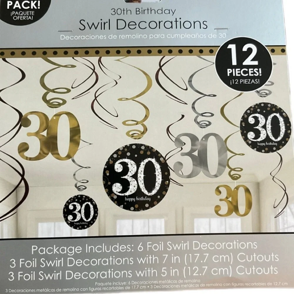 NEW Dirty thirty 30 gold/black/silver party decorations dangles